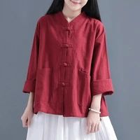 qing retro chinese style solid color loose cotton and linen short coat top linen cardigan clothes female spring