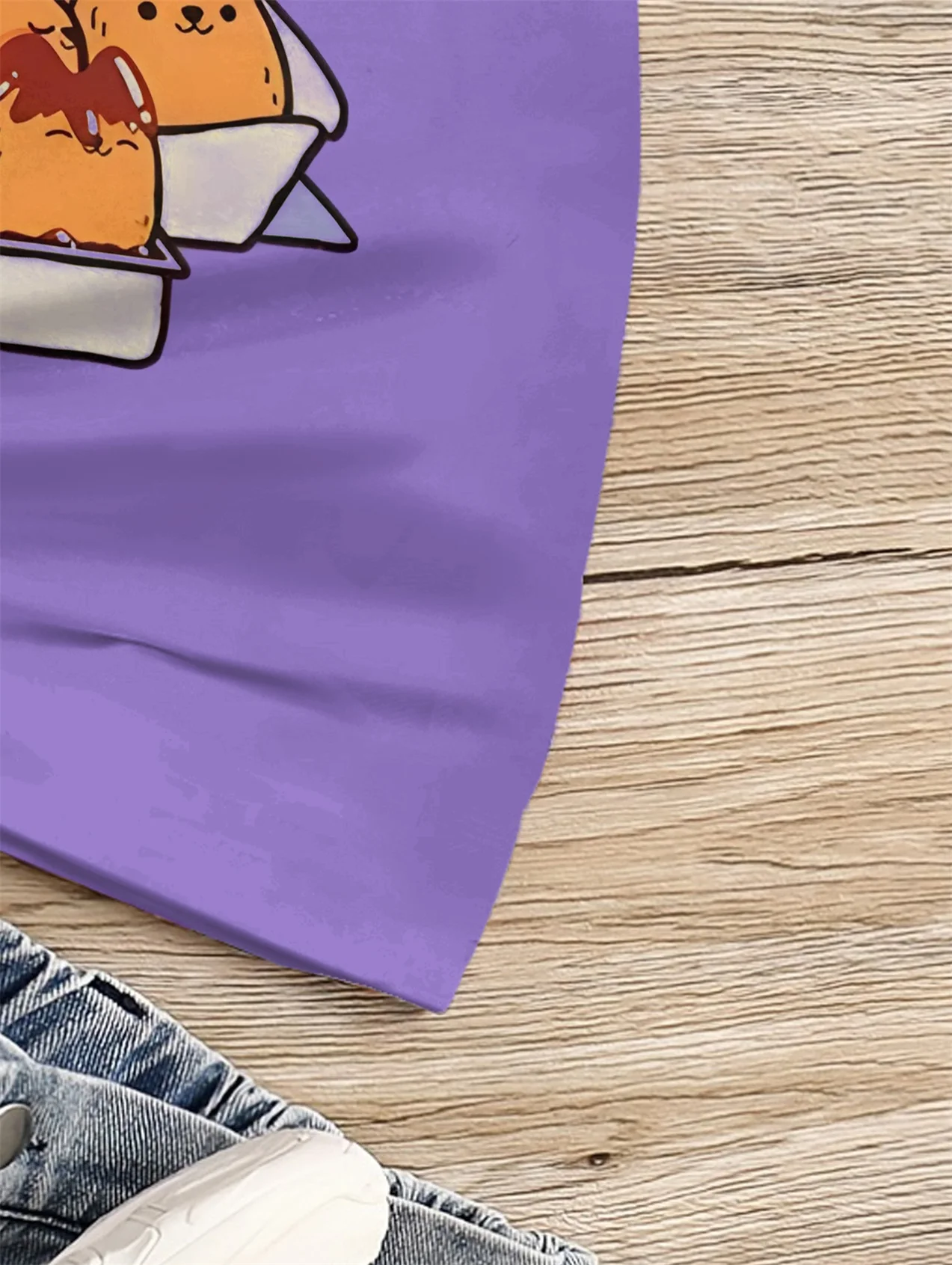 Фиолетовая Летняя Футболка Для Девочек С Милым Котом И Наггетсами