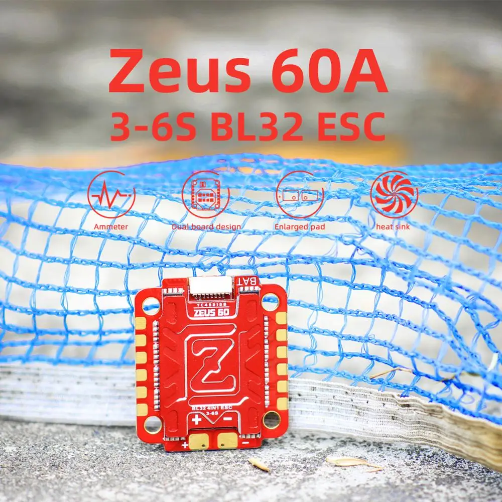 

HGLRC Zeus 60A BLHELI32 3-6S LIPO 4 в 1 ESC DSHOT1200 30.5X30.5mm для Zeus F760 STACK FPV Freestyle дроны запчасти «сделай сам»