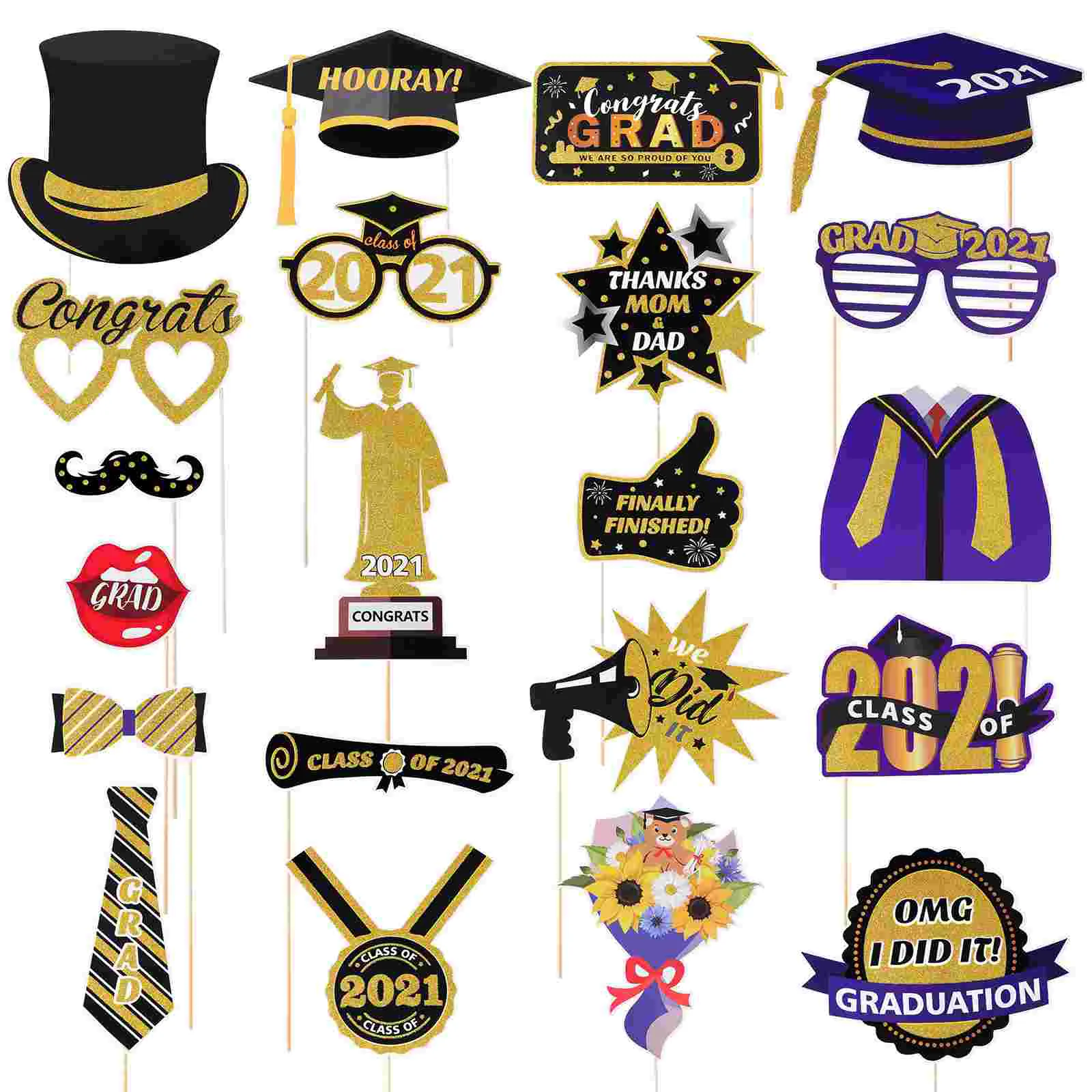 

2021 Graduation Photo Booth Props Pre-assembled Handheld Selfie Props Grad Photo Props for Primary School College Students