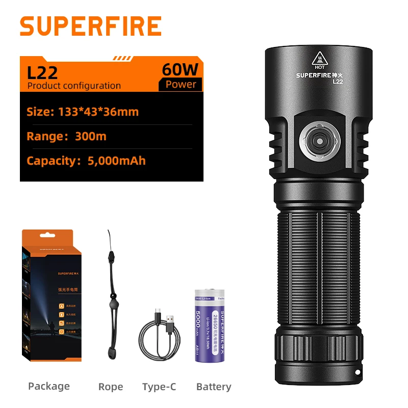 

SUPERFIRE L22 портативный фонарик 60 Вт