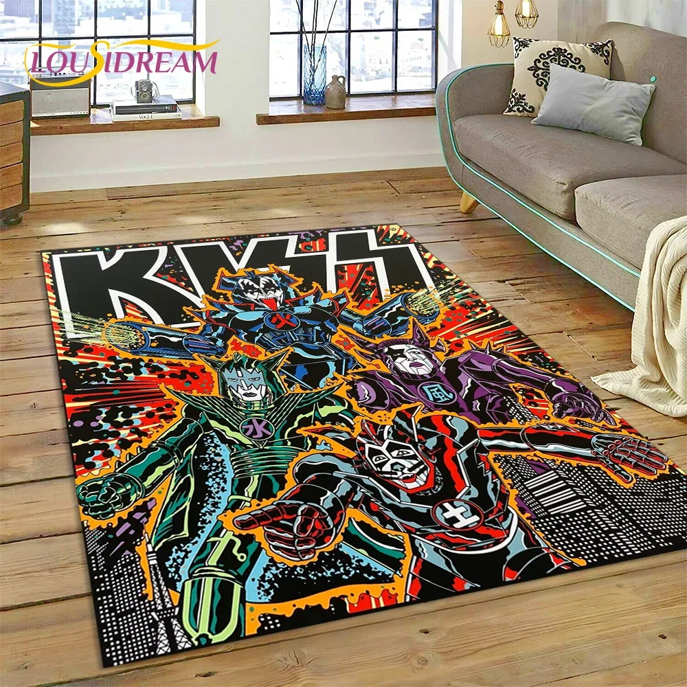 Фото 3D коврик Kiss Rock с тяжелым металлическим ремешком, ковер для спальни, гостиной, домашнего декора дивана, детская игра, большой Декоративный Напольный коврик, подарок №4