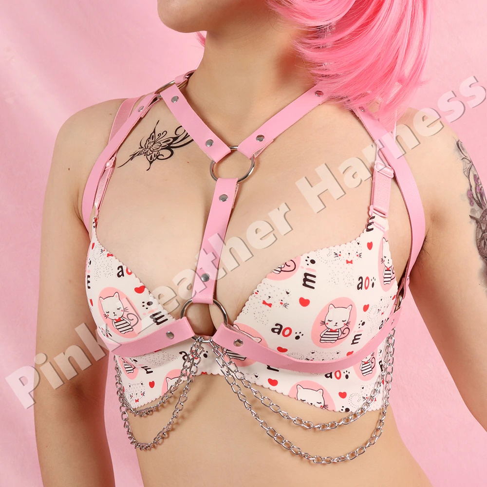 

Розовая Портупея из искусственной кожи, корсет, нагрудная цепочка, подтяжки, сексуальное бондажное нижнее белье, фетиш, ремень в готическом стиле, аксессуары в стиле ретро 2023