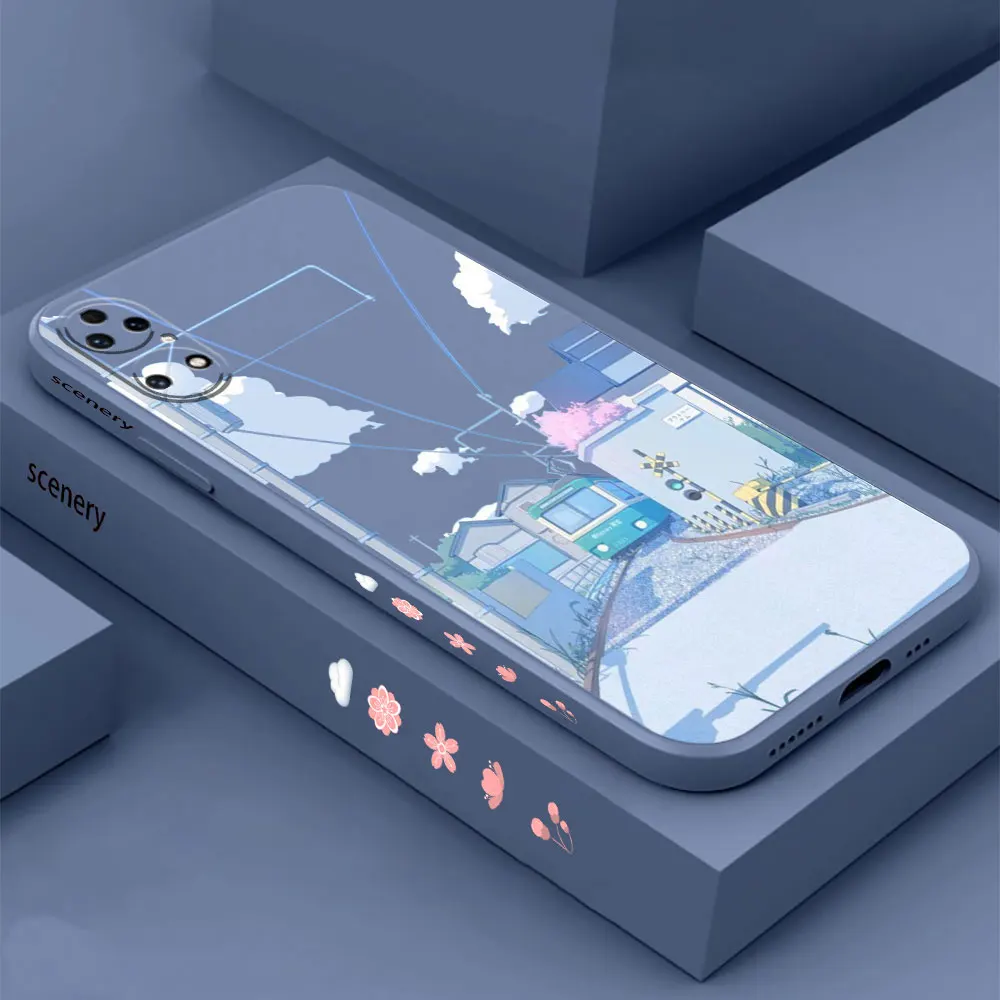 Japan High Speed Train Scenery Phone Case For Huawei P60 P50 P40 P30 P20 Mate 50 40 30 20 20X 10 Colour Liquid Silicone Cover