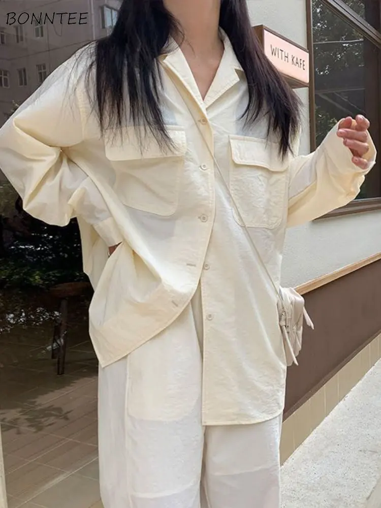 

Shirts Women Preppy Style Soft Female Casual Korean Simple Student Elegant Sweet Tender Holiday Autumn Trendy All-match Solid