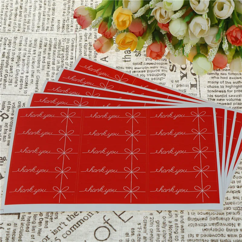 

75pcs/5sheet Rectangle Handmade Thank You Bow Cake Packaging Sealing Label Kraft Sticker Baking DIY Gift Box Stationery Stickers