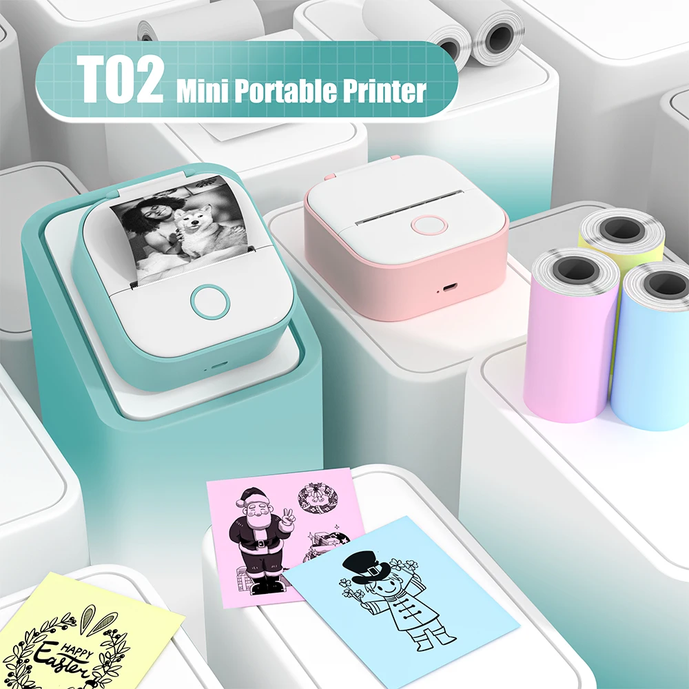 

Phomemo T02 Portable Mini Wireless Thermal Pocket Printer Self-adhesive Stickers Use for DIY,Journal Sticker impresora portátil