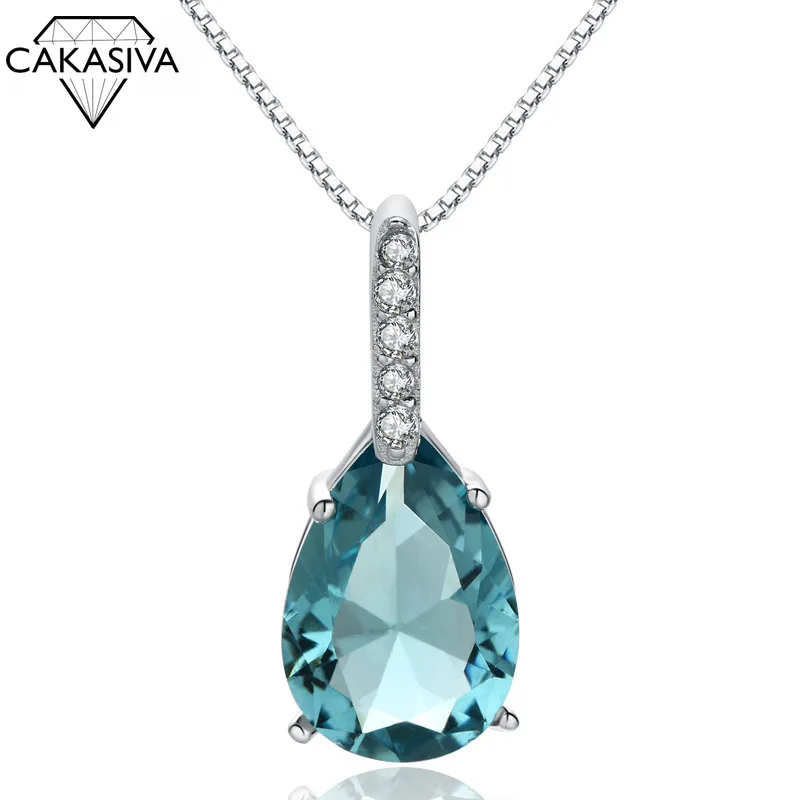 

Blue Crystal Pendant Drop Pear Shaped Carat Necklace 925 Silver Item Jewelry for Women