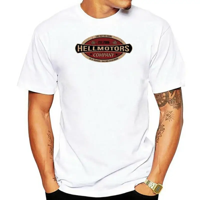 

100% Cotton for Man Shirts Hellmotors Vintage T-Shirt for Biker US Car V8 Und Rockabilly Cooler Look Print Tee Shirts