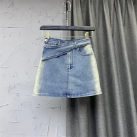 gradient color denim skirt womens summer skirts 2022 new fashion dsheath high waist elastic slim mini sexy girls jean skirt