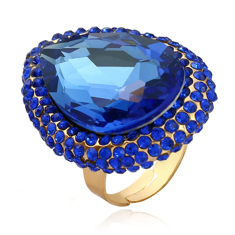 

Statement Exaggerated Royal Blue Stone Chunky Adjustable Wedding Rings for Women Men Big Deep Green Finger Ring Fashion Jewelry