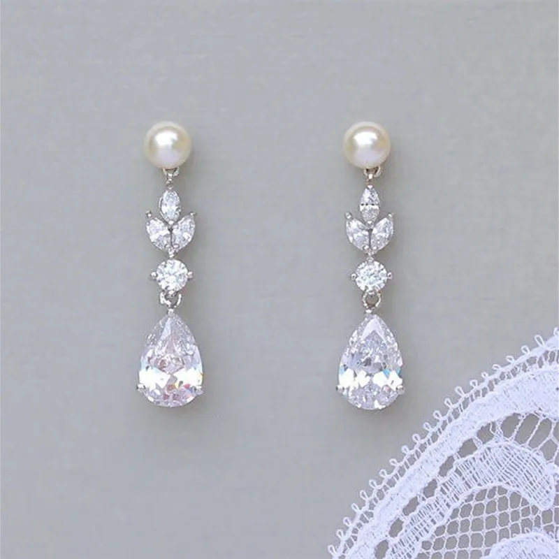 

Gorgeous Sparkling Princess Cut Moissanite Earrings Fashion Imitation Pearls Bridal Engagement Wedding Earrings Gift Jewelry