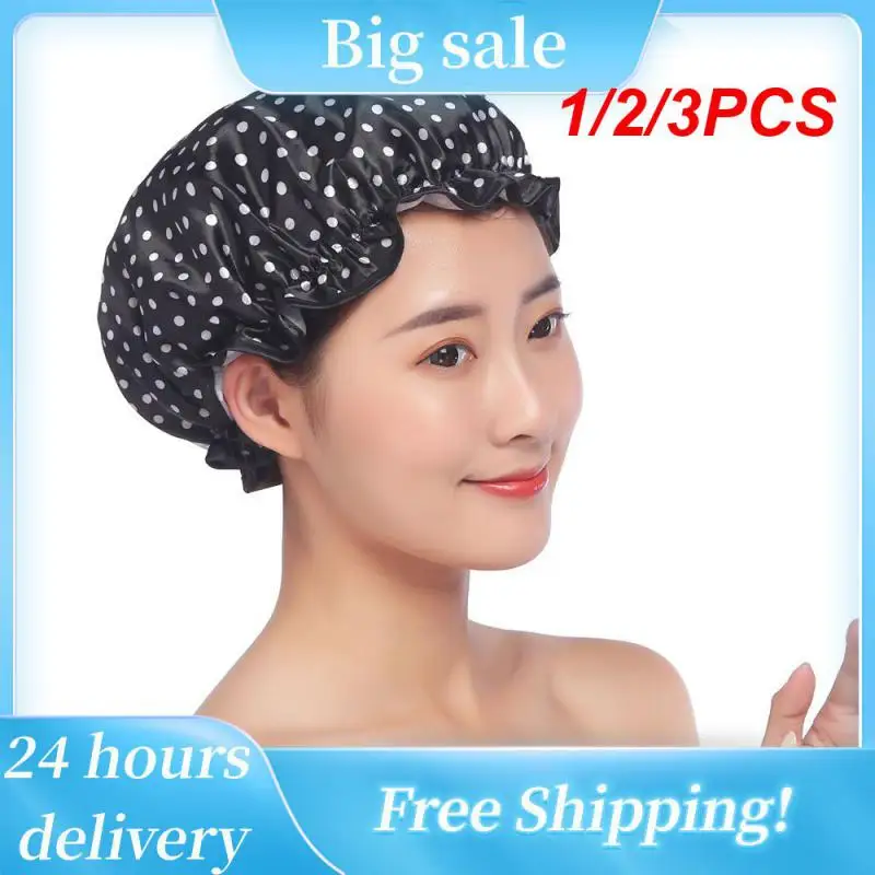 

1/2/3PCS Bashroom Shower Waterproof Cap Polka Dot Thicken Elastic Bath Hat Bathing Cap Women Hair Salon Bashroom Women Shower