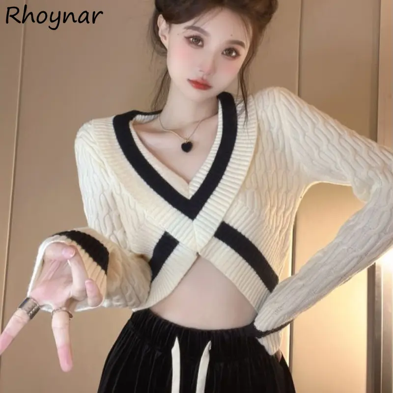 

Pullovers women Sweater Crop Tops Criss-cross Design Sexy Knitwear Long Sleeve Ulzzang Lady Hotsweet Designer Temper Chic Slim