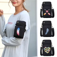 universal mobile phone bags purse pouch shoulder sport arm cover for iphonehuawei p30 p50 p40 mate 20 feather pattern wallet