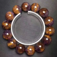 natural purple cacoxenite auralite 23 red bracelet 16mm gold rutilated quartz round beads bangle women men aaaaa