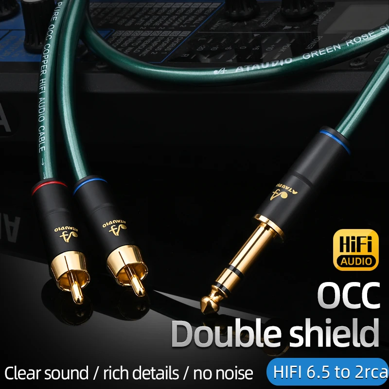 Аудиокабель ATAUDIO HiFi 6,5 мм на 2RCA, OCC двойное экранирование, 6,5 разъем на 2RCA штекер, позолоченный штекер для усилителя звука