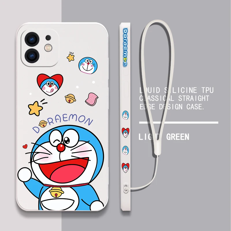 

Anime Cartoon Doraemon Phone Case For iPhone 14 13 12 11 Pro Max Mini X XR XS MAX SE20 8 7 Plus 6 6S Plus Cases with Hand Strap