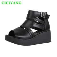 ciciyang 2022 summer rome sandals new genuine leather platform wedge heel women high heel fish mouth shoes womens sandals 34 41