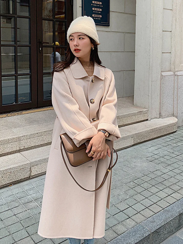 

Coat Traf Luxury Wooi Shanghai Solid Middle Age Pockets Wool Blends Woman Clothing Good Selling