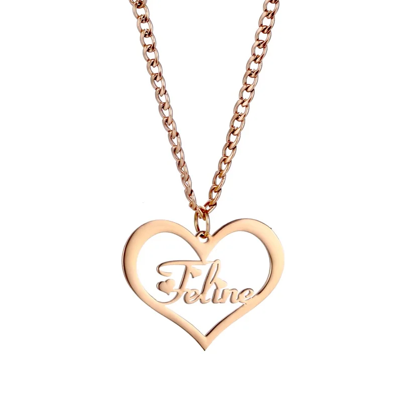 Custom Name Necklace Stainless Steel Cuban Chain Choker Personalized Name With Heart Pendant Necklace For Women Birthday Gift