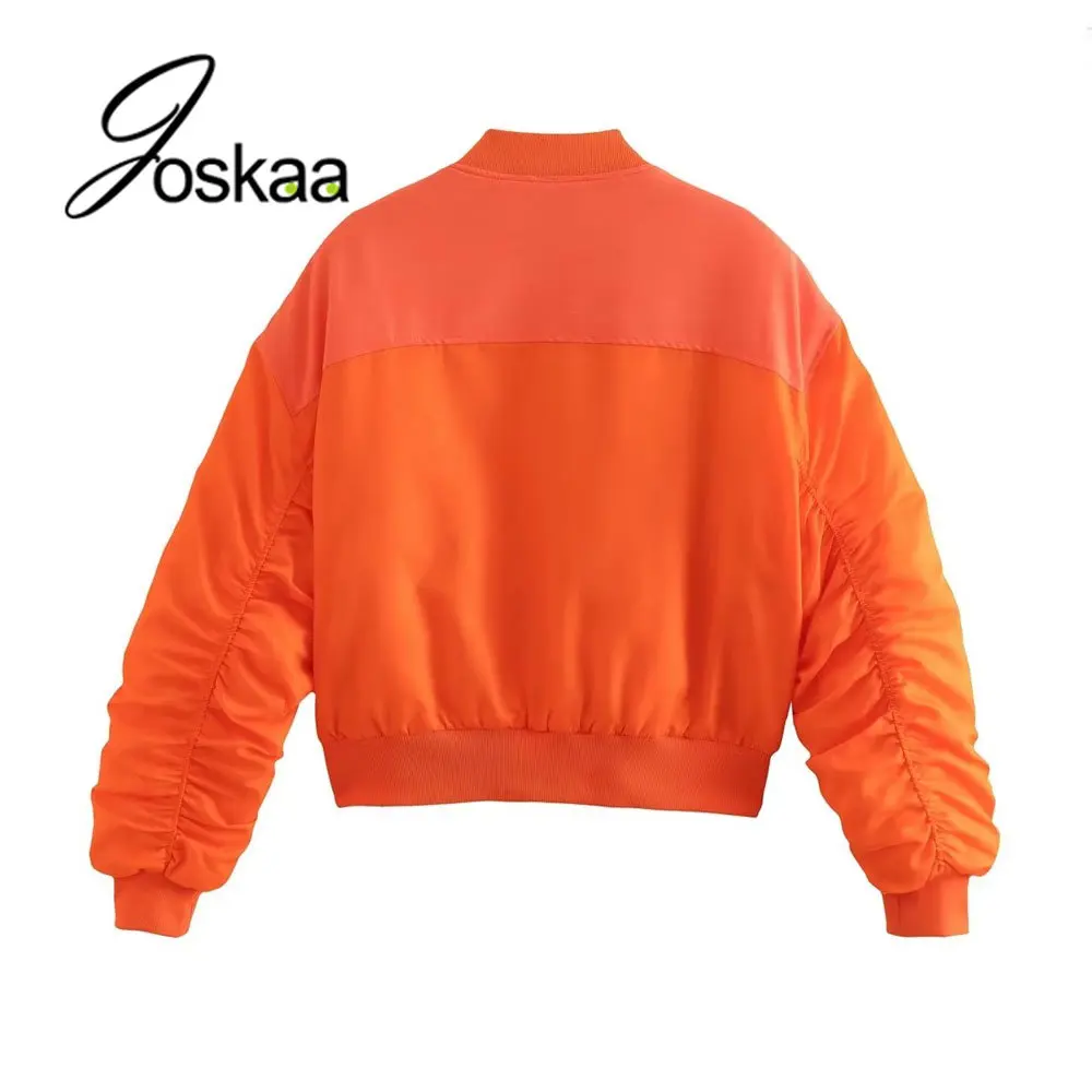 Joskaa Women Fashion With Pockets Loose Cropped Padded Jacket Coat Vintage Long Sleeve Zipper-up Female Outerwear Chic Tops