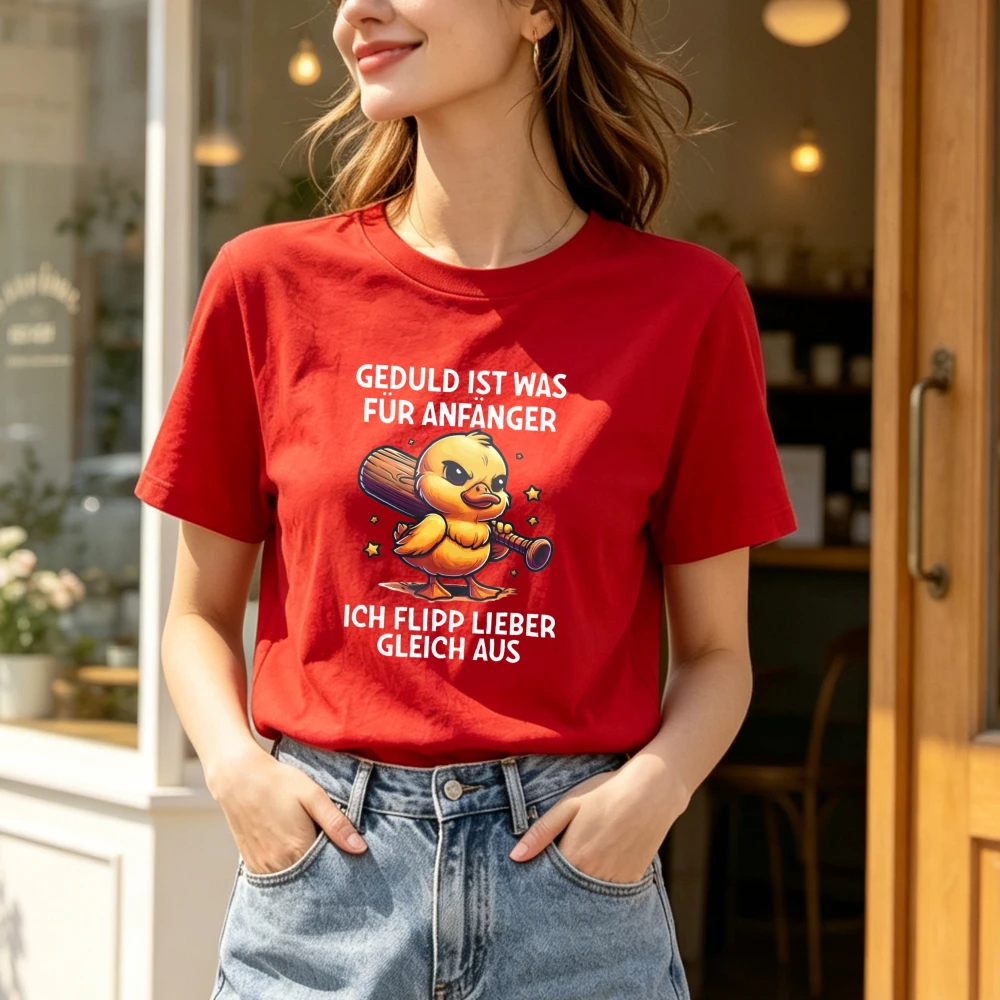 Фото Футболка Geduld Ist Was Für Anfänger с принтом Angry Duck Baseball Bat, с круглым вырезом, короткими рукавами, забавным слоганом, летняя футболка №4
