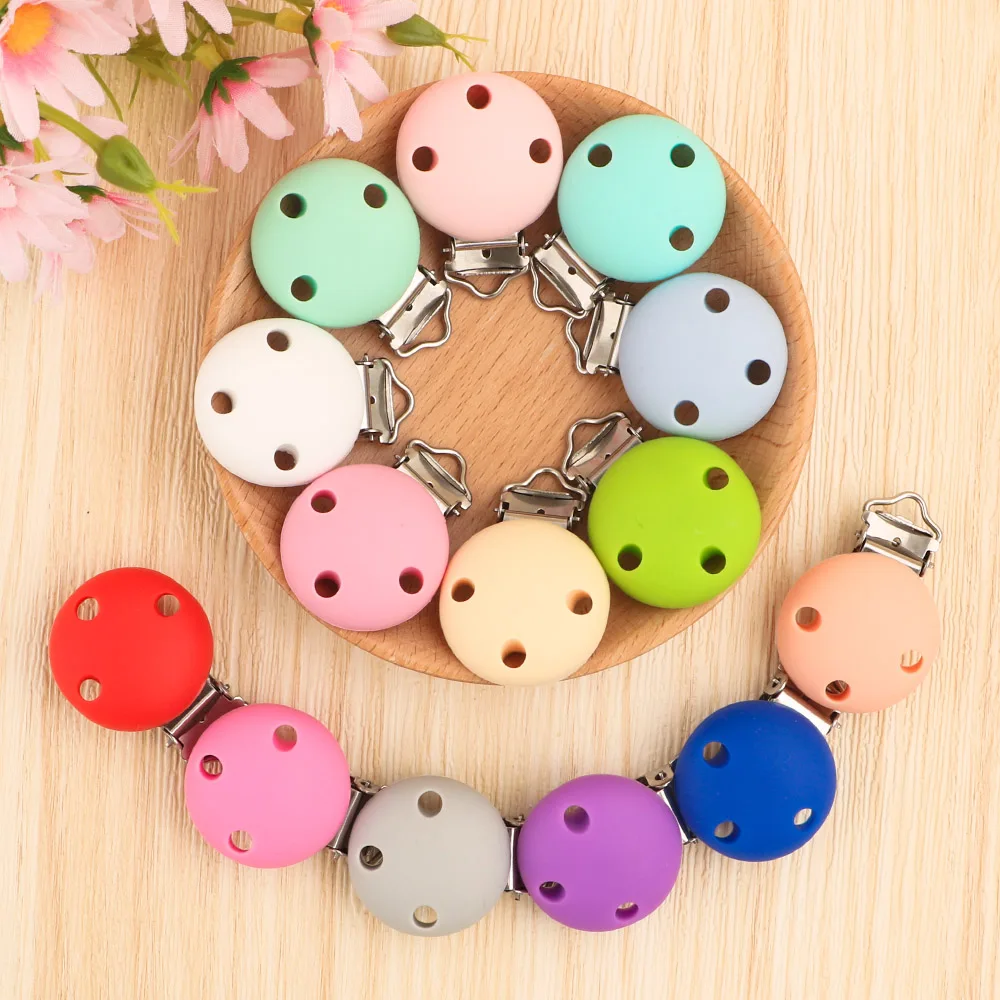 

Kovict 5pcs 30MM Round Silicone Pacifier Clips Food Grade DIY Pacifier Chain Clamps Accessories