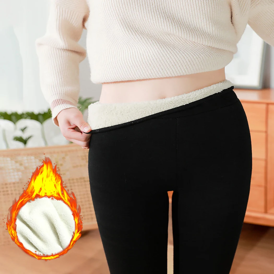 

Женские утепленные брюки ATHVOTAR, теплые зимние бархатные черные леггинсы из овечьей шерсти с флисовой подкладкой, женские брюки с высокой талией