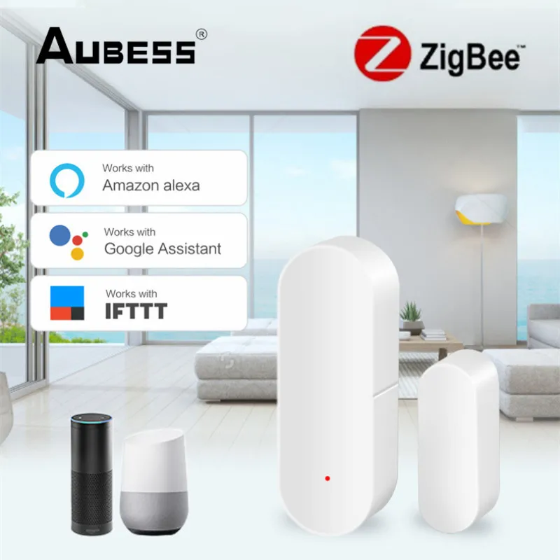 

Aubess ZigBee Door Open Closed Detectors Magnetic Door Window Sensor Security Protection Alarm System Compatible With Tuya APP