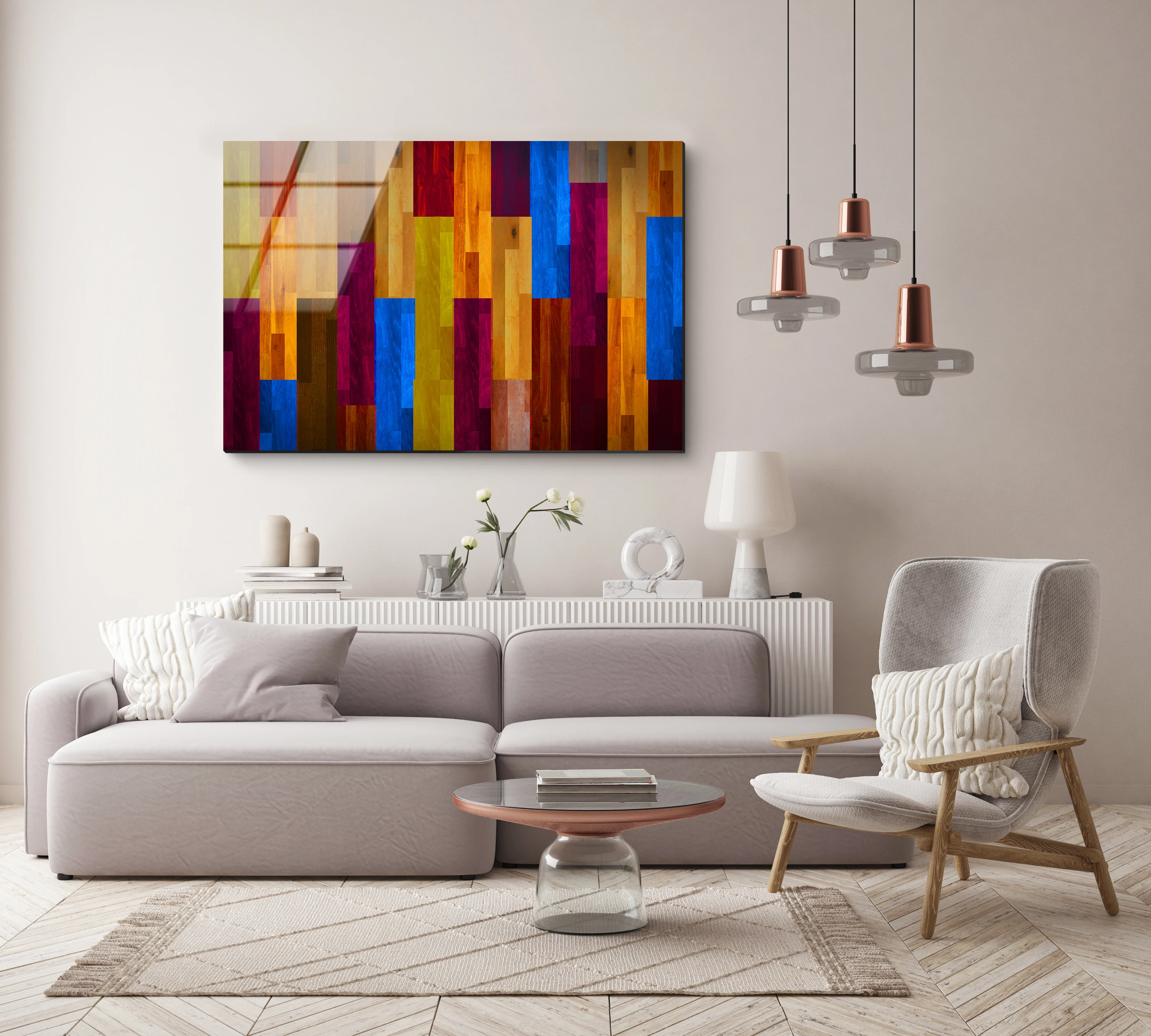 

90X60cm Modern Minimalist Frameless Tempered Glass Art Bedroom Living Room Sofa Backrest Wall Floor Decoration Painting