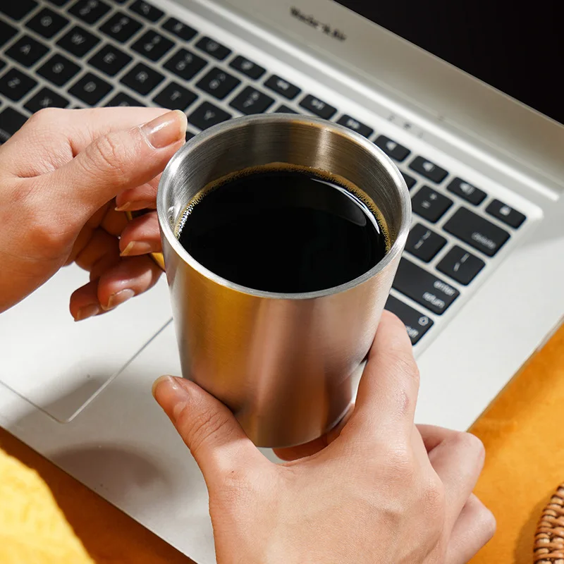 

Double-layer Portable Travel Camping Cup Beer Wine Mug Wide Mouth Office Mugs 304 Stainless Steel Coffee Mug Cup Wholesale 300ml