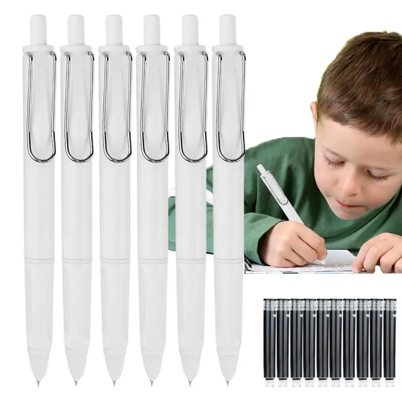 

Retractable Press Pen 6pcs Refillable Fountain Pens For Writing 0.38mm Fine Nib Retractable Fountain Pens Smooth Writing School