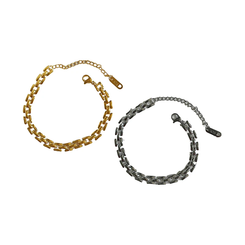 Модный минималистичный браслет из нержавеющей стали с позолоченным ремешком для