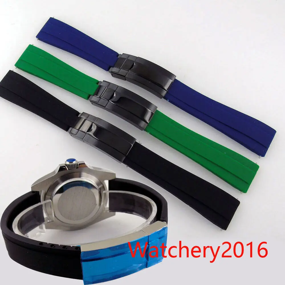 

Rubber Watch Strap for 40MM NH35 Watch Case 20mm Width Black/Blue/Green 316L stainless steel Black/Gold folding buckle