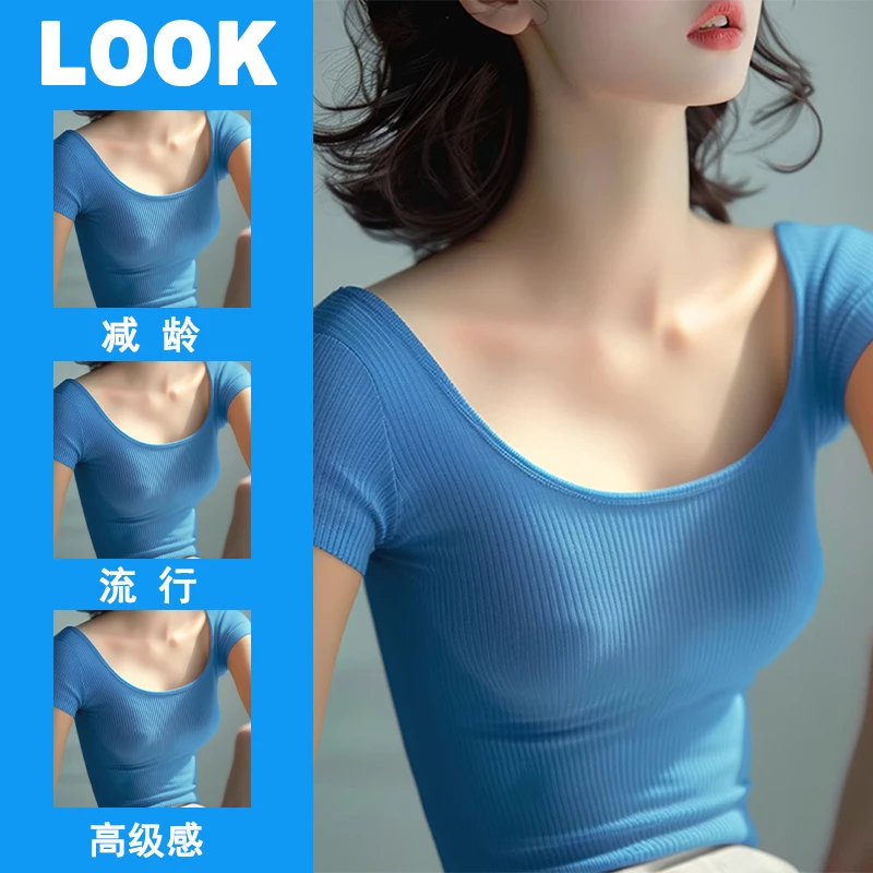 Международная торговля женская одежда голубая трикотажная футболка с коротким