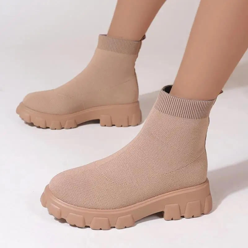 

Женские вязаные короткие ботинки, повседневные ботинки на толстой подошве, большие размеры, Осень-зима 2023