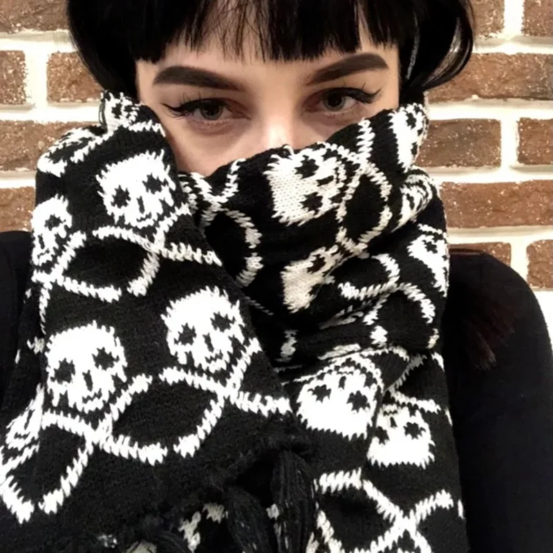 Шарф унисекс с черепом дракона для женщин и мужчин Зимняя Вязаная Шаль из пашмины