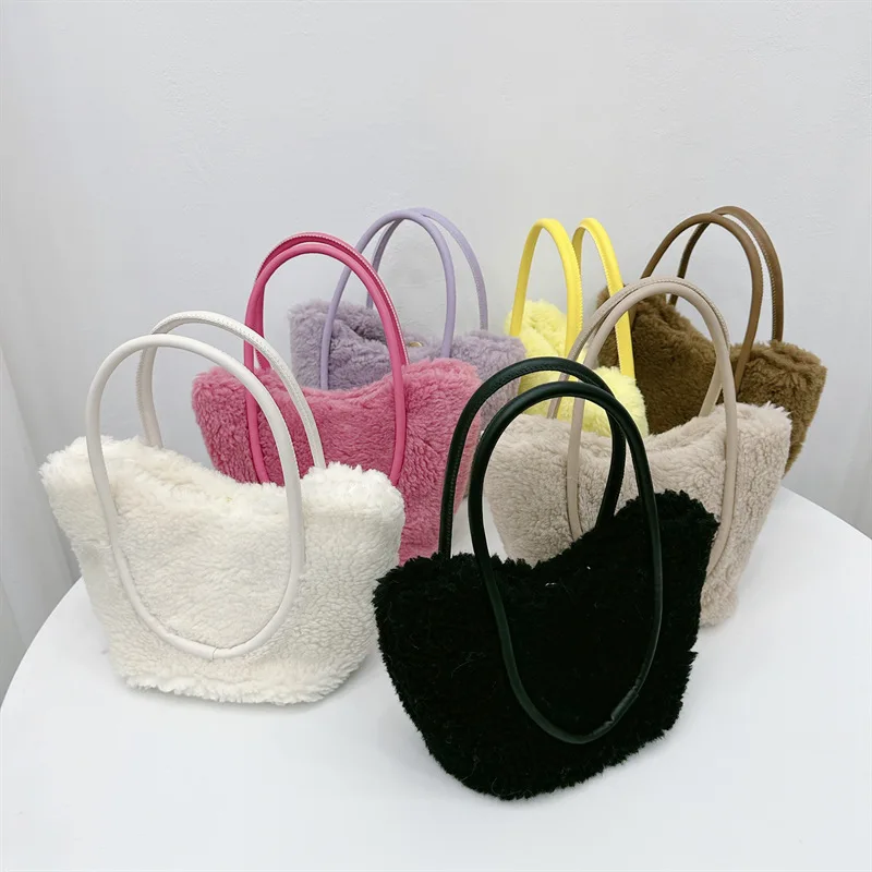 

Winter Artificial Lamb Wool Handbag Cute Luxury Design Faux Fur Tote Bag Female Shoulder Crossbody Bag Shopping Purses Female