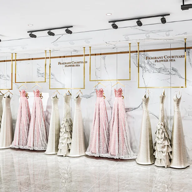 

Вешалка для свадебного платья из нержавеющей стали с начесом, титановая студийная витрина для платья, женская потолочная вешалка для магаз...