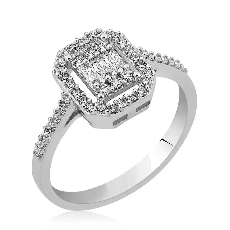 

Серебряное женское кольцо Silverlina с багеттной огранкой