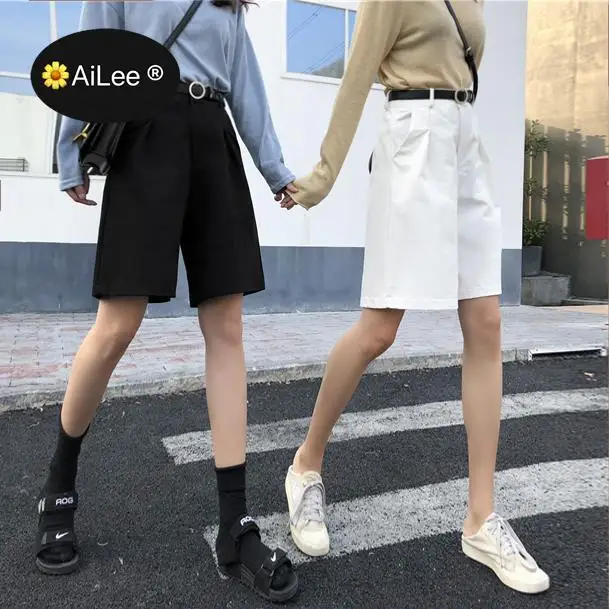 Pockets Cargo Shorts Women Summer Loose Straight Casual ShortPants High Waist Handsome Tide Sports Knee Length Half Long Shorts