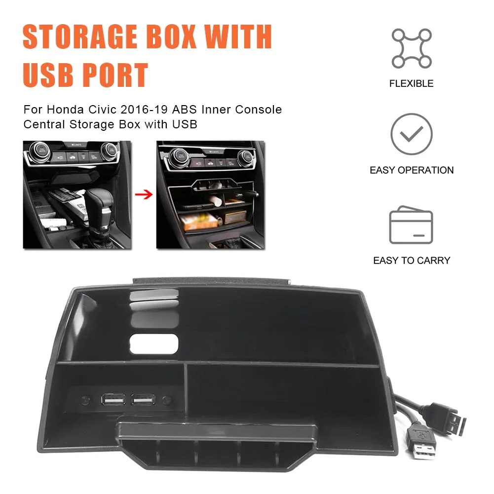

Автомобильная внутренняя консоль из АБС-пластика центральный ящик для хранения USB-порт для Honda Civic 2016-2019 Стайлинг контейнер для хранения авт...