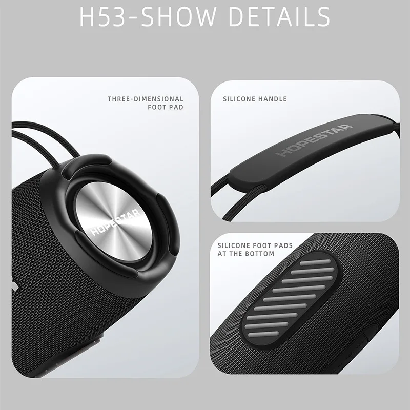 Фото Уличные водонепроницаемые Bluetooth-колонки HOPESTAR H53, мощный беспроводной сабвуфер мощностью 35 Вт, TWS, басовый динамик с длительной производительностью 5200 мАч №5