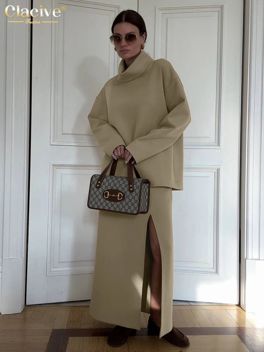 Clacive Fashion Свободные комплекты из 2 предметов цвета хаки Женский наряд 2025