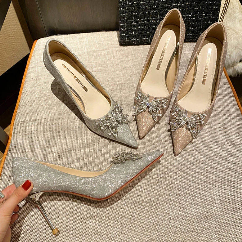 

Large Size 33-43 Women Wedding Shoes Fashion Pointed-toe Pumps Women Party Shoes Thin Heel Female Elegant Bridesmaid High Heels