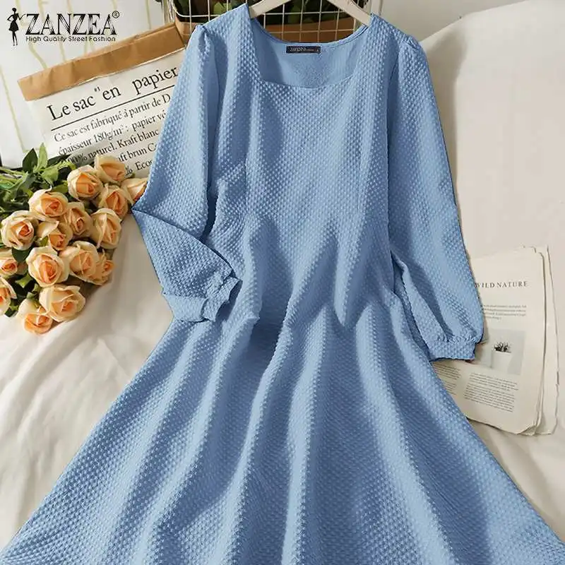 

Женское платье-миди в богемном стиле, весна-осень 2022, повседневное однотонное платье трапециевидной формы с длинным рукавом