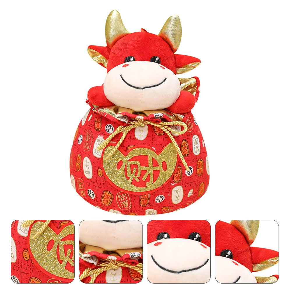 

1pc Cartoon Calf Doll Plush Cotton Cattle Doll Adornment Children's Gift (Red)