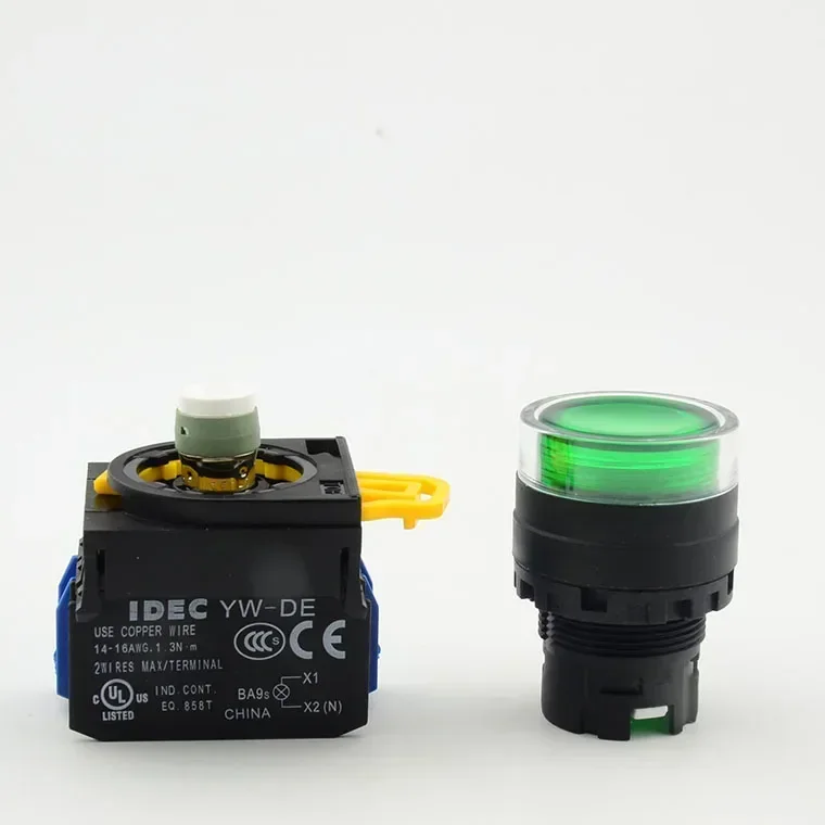 Новая кнопка пружинного освещения IDEC и YW1L-MF2E10Q4G R (YW-DE) 22 мм самосброс DC24