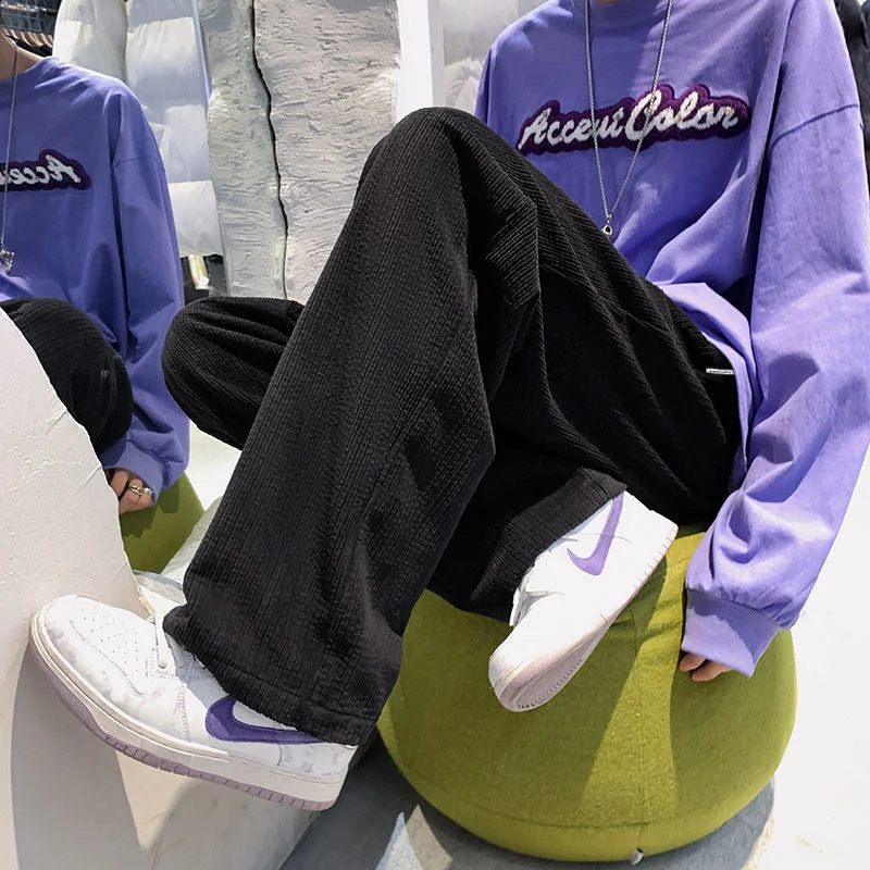 

Privathinker Autumn Corduroy Pants Wide Leg Fashion Casual Mens Trousers Elastic Waist Streetwear Male Large Size Harajuku Pants